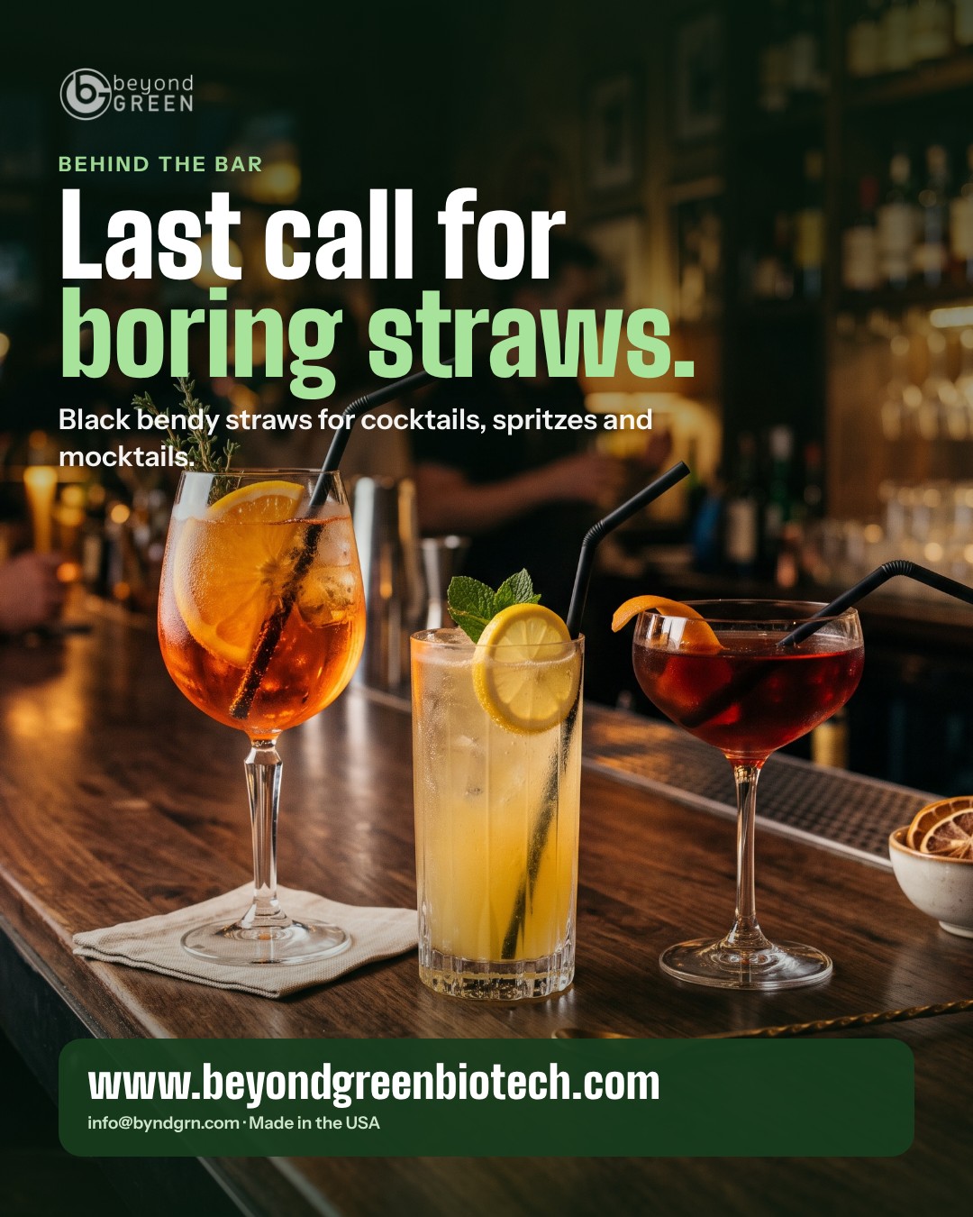 Black bendy straw in a cocktail